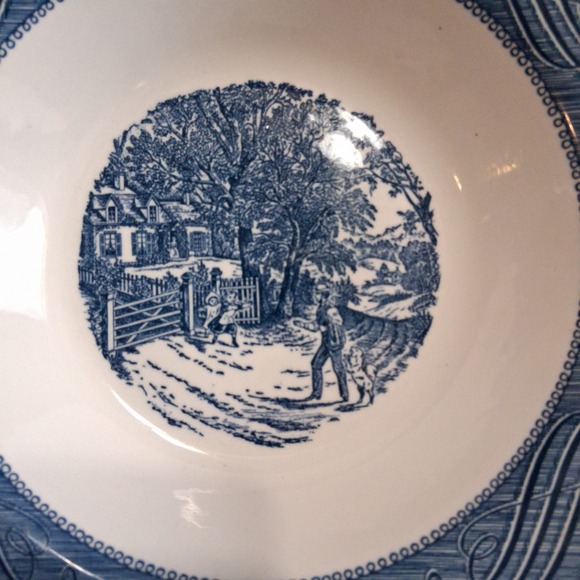 2 Vintage 10" Royal China Currier & Ives Bowl Home Sweet Home Blue White USA  #6 - Picture 2 of 8